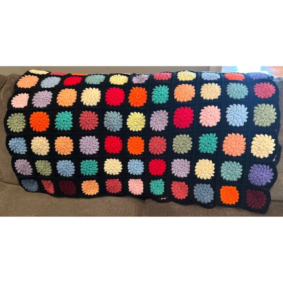 Handmade Crochet Black Multicolor Afghan Granny Blanket Throw Roseanne 48"x68" - Picture 1 of 9